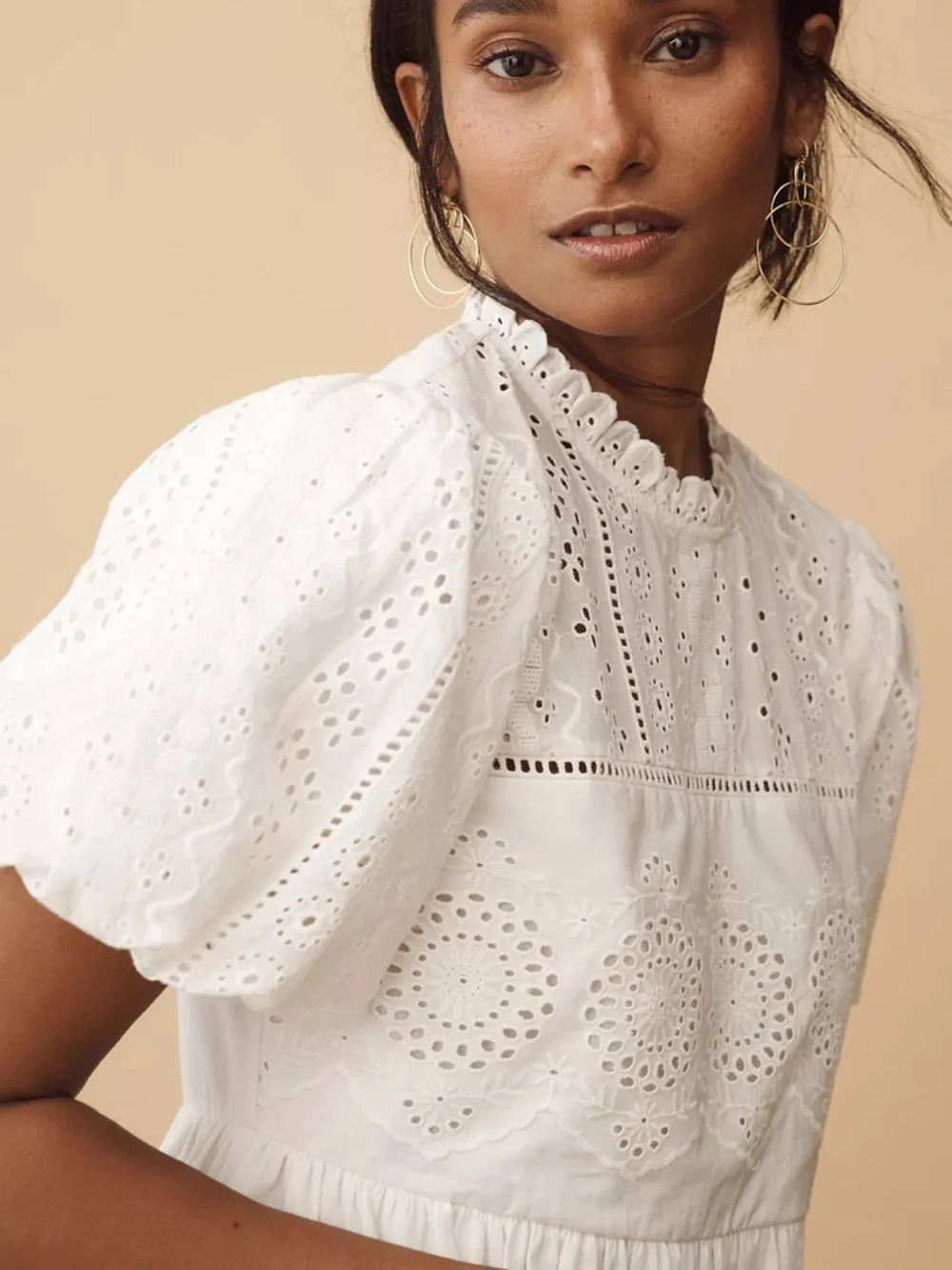 NWT Anthropologie Forever That Girl Puff-Sleeve Lace Mini Dress White L Large